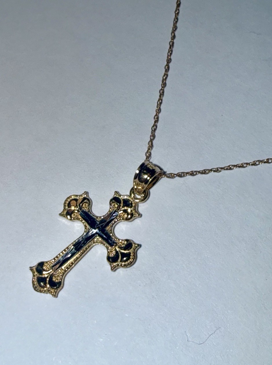 ESTATE Solid 10K Gold Fancy Cross Pendant Chain Necklace 18”