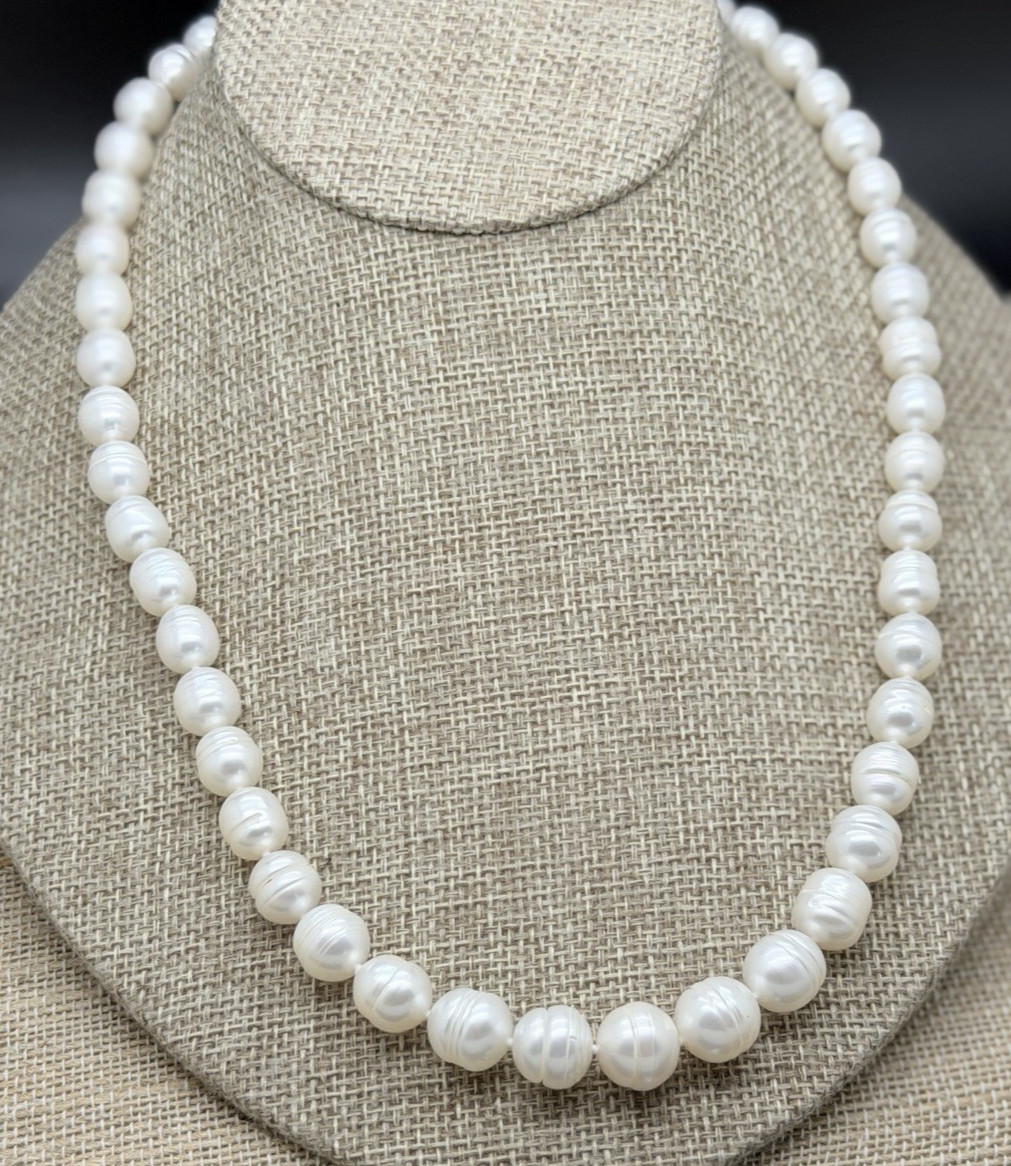 Honora STERLING SILVER 9-10MM RING PEARL BRILLIANT WHITE CULTURED PEARL 20″ NIB