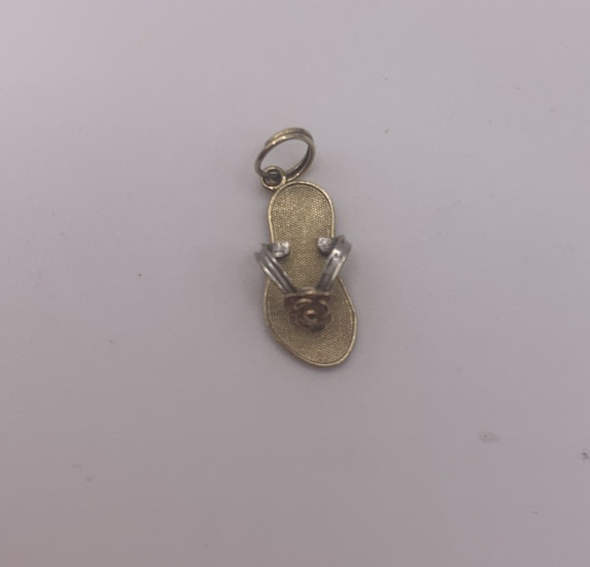 14k Solid Tri-tone Yellow Rose White Gold Flip-flop Flower Sandal Charm