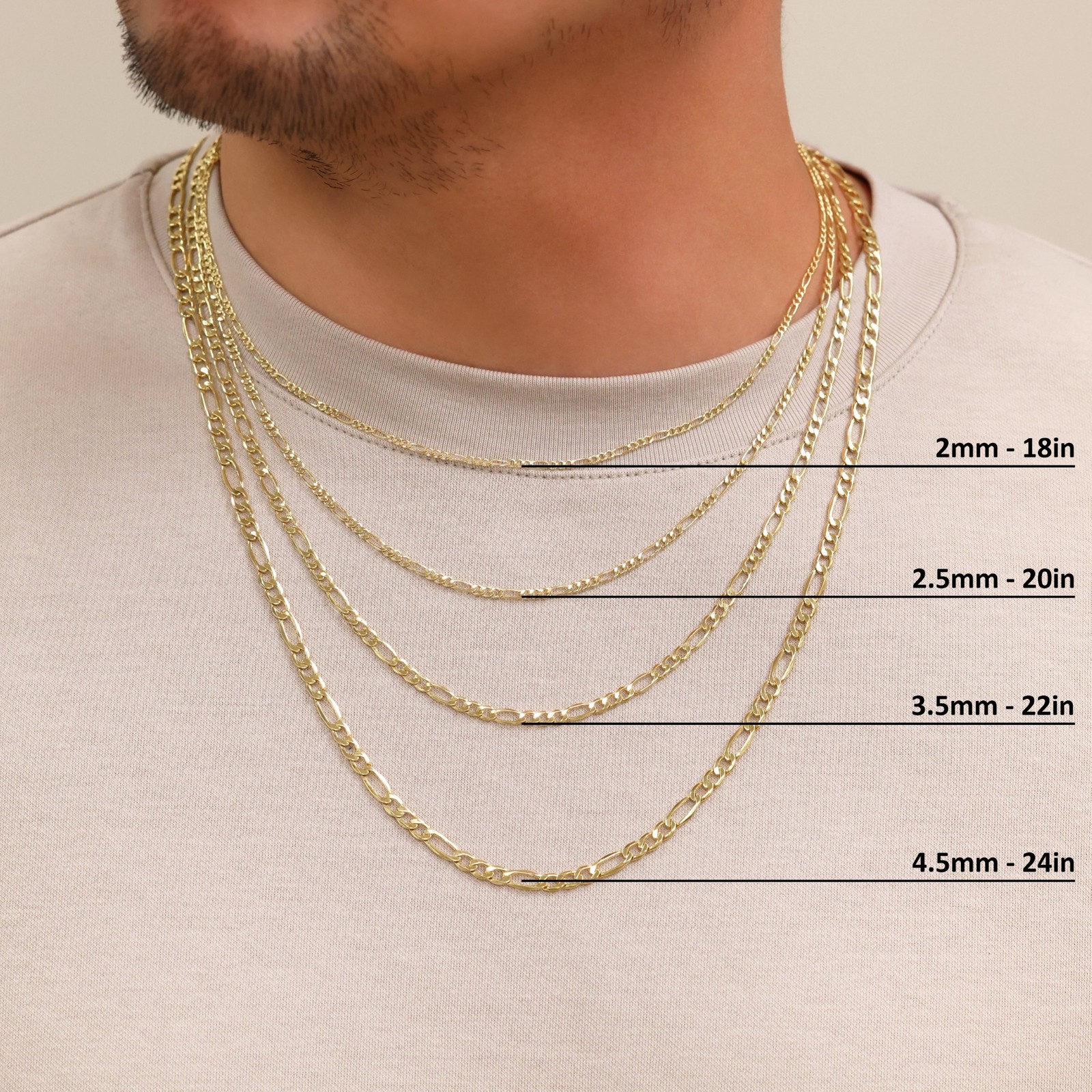 14K Yellow Gold 2mm- 8mm Figaro Chain Italian Link Necklace Mens Women 16″- 30″