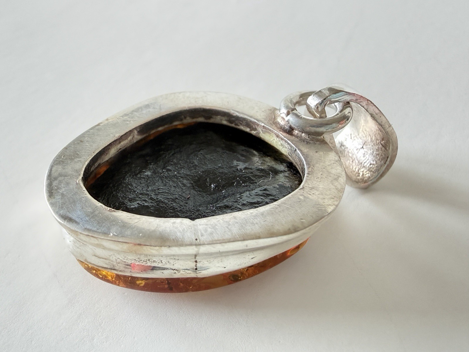 Amber Stone In Sterling Silver Pendant