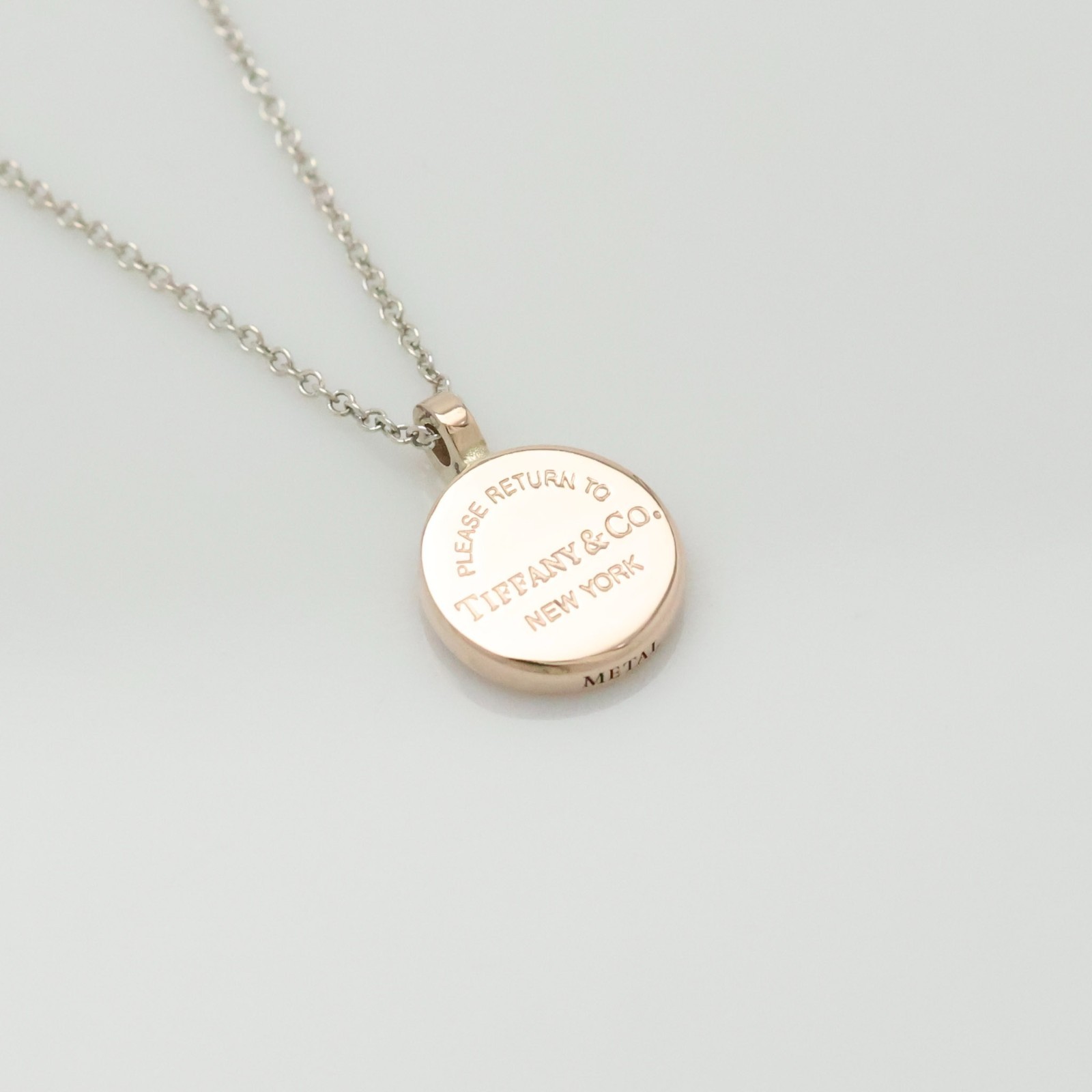 Authentic Tiffany & Co. Return to Round Necklace Silver 925 & Rubedo w/Pouch