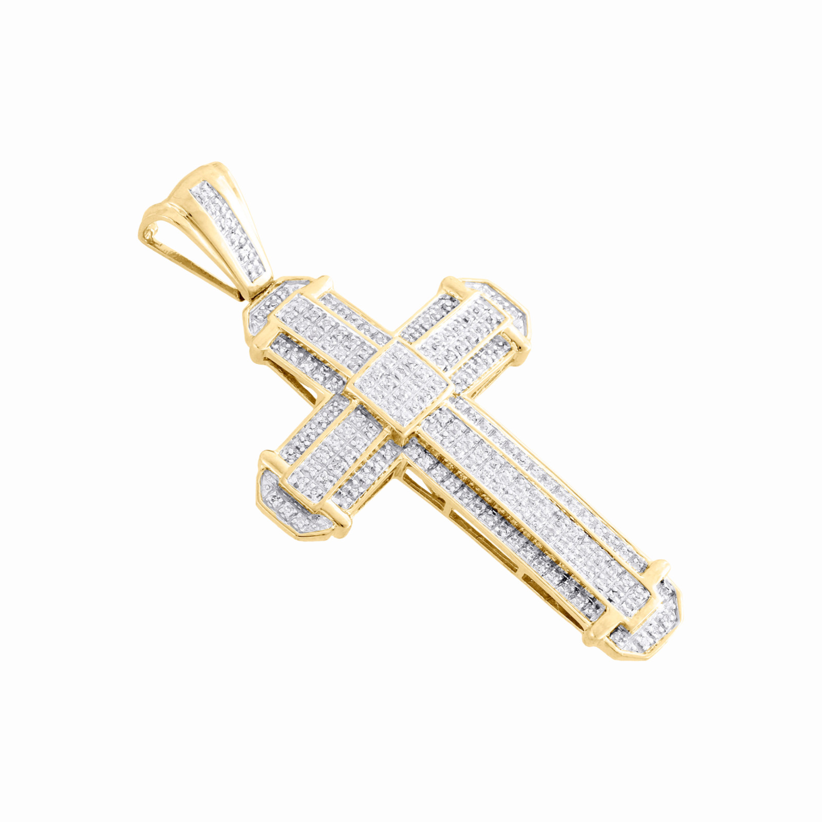 Men’s 10k Yellow Gold Genuine Diamond Religious Cross Charm Pendant 0.50 CT 2″