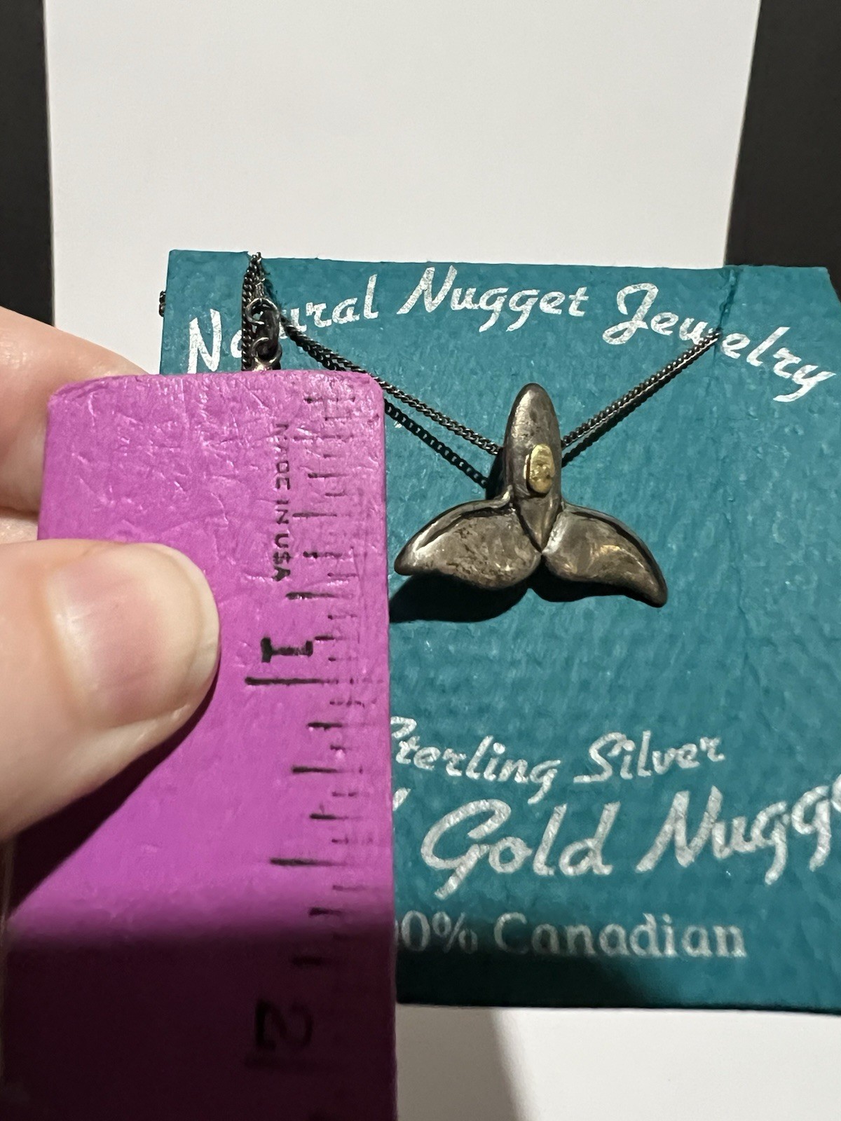 Sterling Silver Whale Tail Pendant With Gold Nugget Accent On Original Card