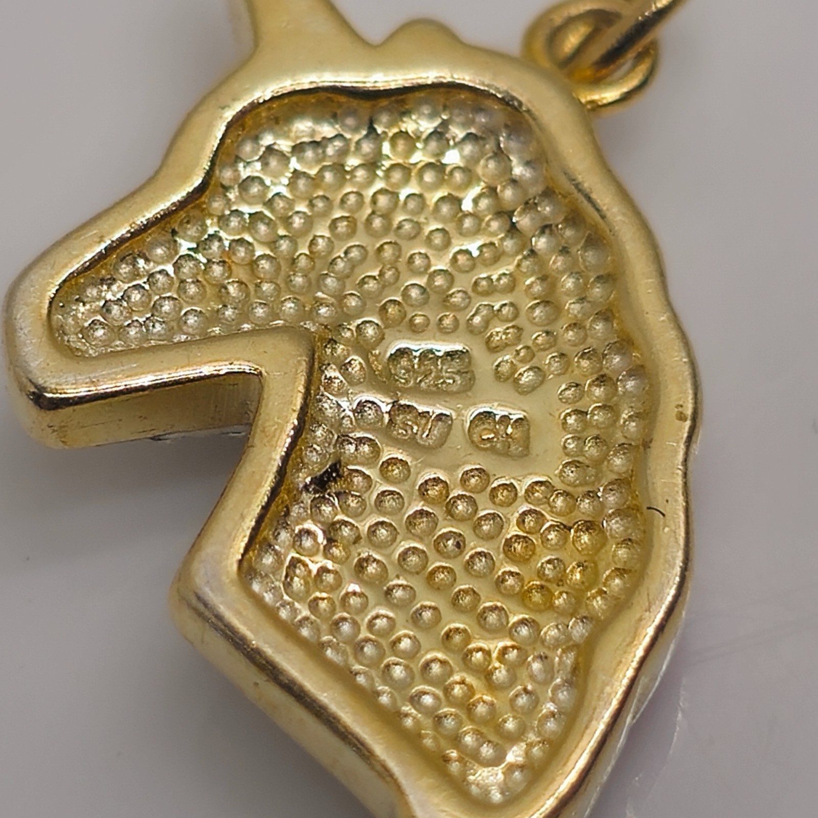 925 Sterling Silver Unicorn Pendant 0.75in 2.29g Gold Tone Rhinestone