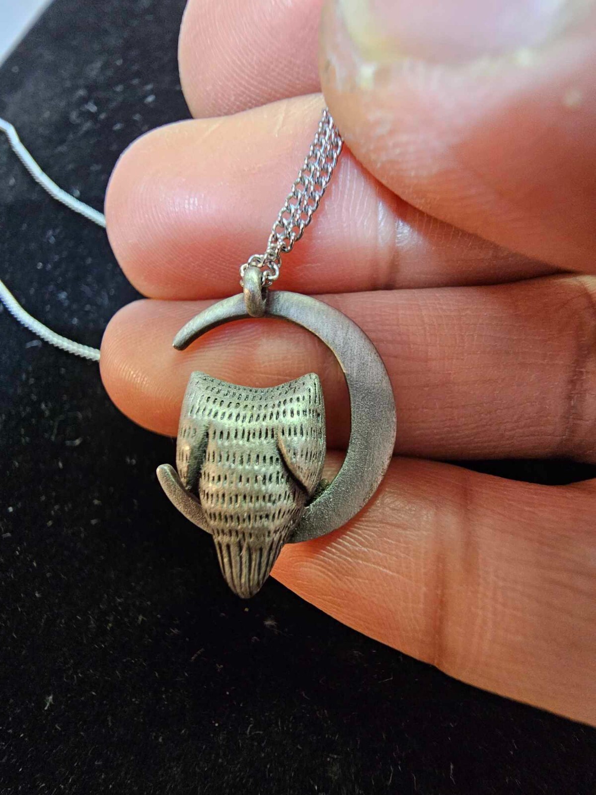 Pewter /Metal Owl on Crescent Moon Pendant 3D w Hallmark Cards Chain Necklace