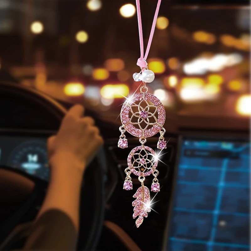 Diamond Flower Dreamcatcher Car Pendant Mirror Hanging Charm Crystal Ornament