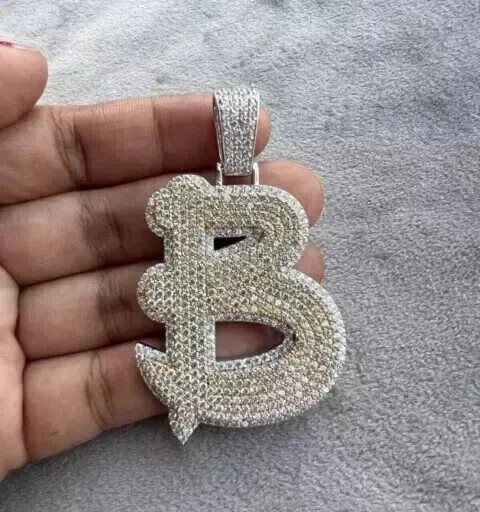 2.55Ct Round Cut Moissanite Initial Letter B Custom Pendant 925 Sterling Silver