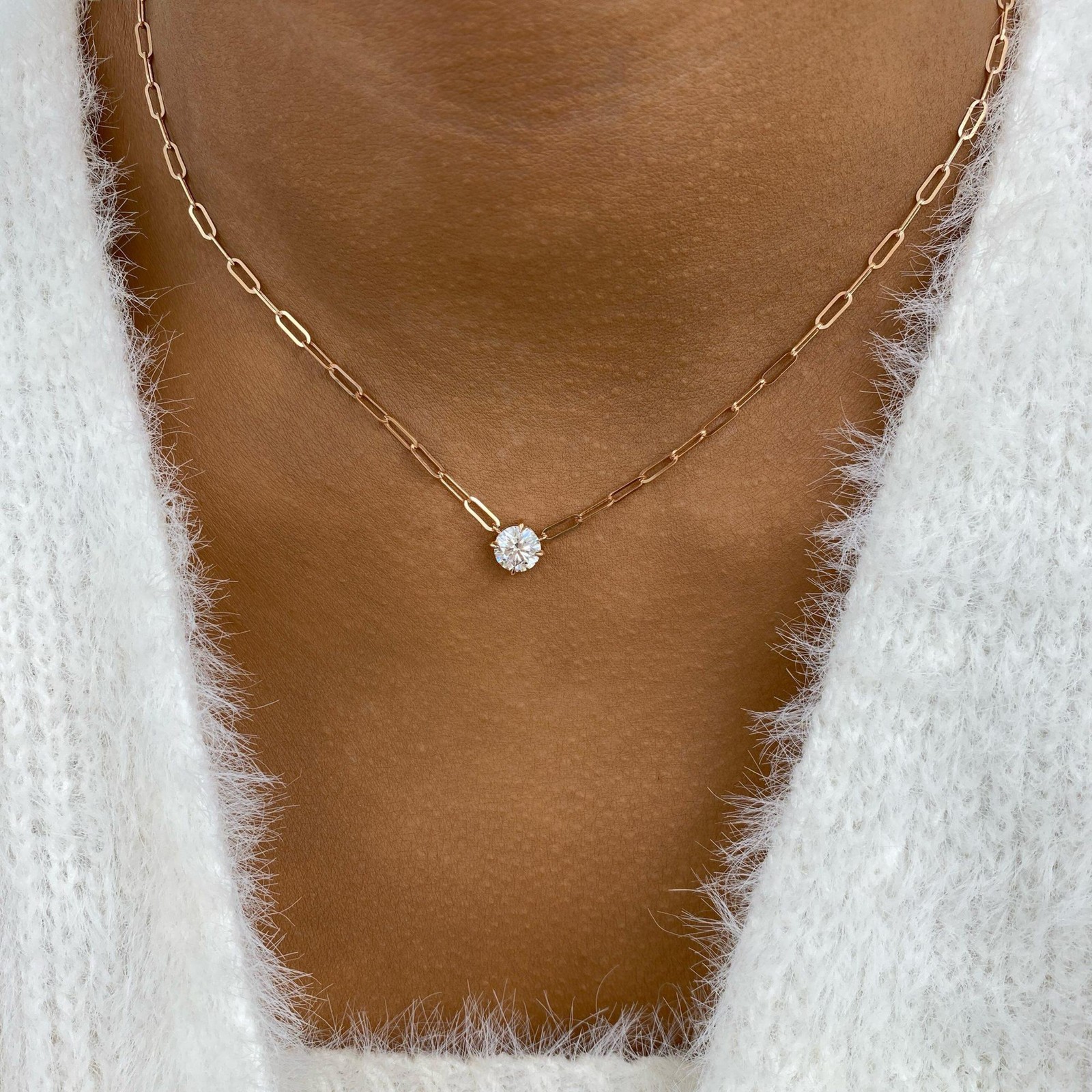 1ct Round Pendant Necklace Rose Gold 14K Labcreated Diamond E/VVS2 Cert