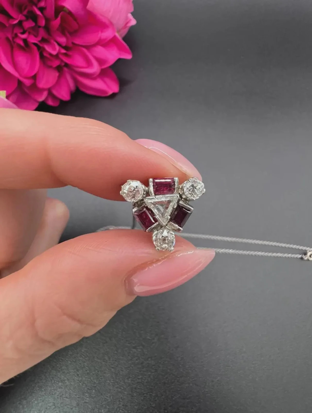 2Ct Lab Created Diamond Ruby women’s Pendant 14K White Gold Plated 18″ Chain
