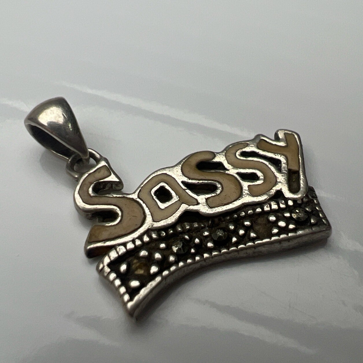 925 Sterling Silver Retro Pendant Charm SASSY Enamel Girl Brat Fashion
