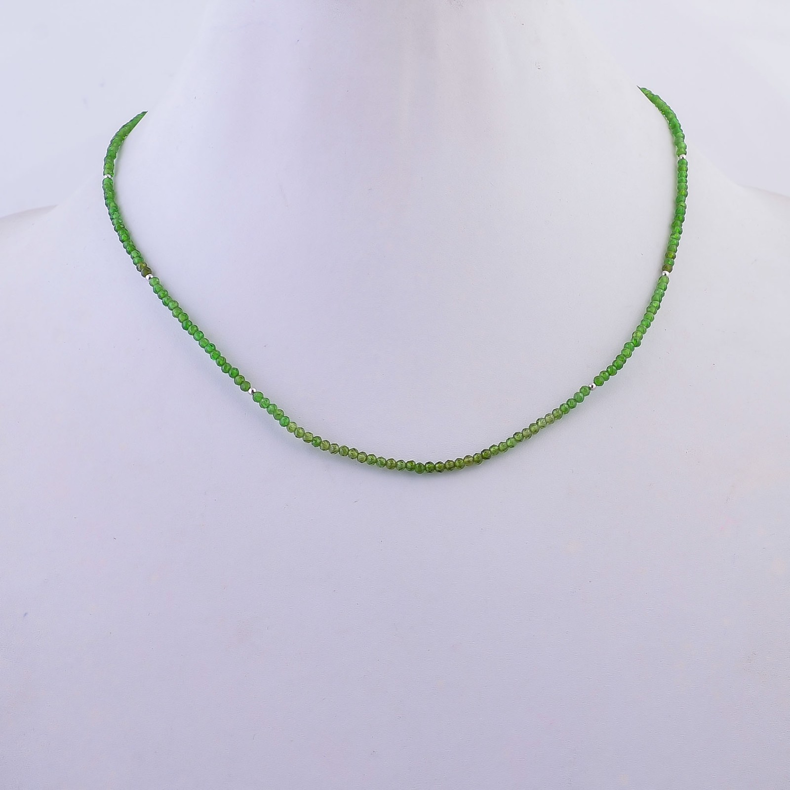 AAA Natural Chrome Diopside 925 Sterling Silver Beads Necklace 17-19″ P-810