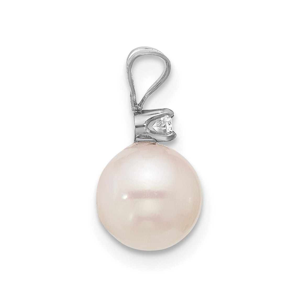 14K White Gold 7-8mm Round White Cultured Saltwater Akoya .05ctw Diamond Pendant