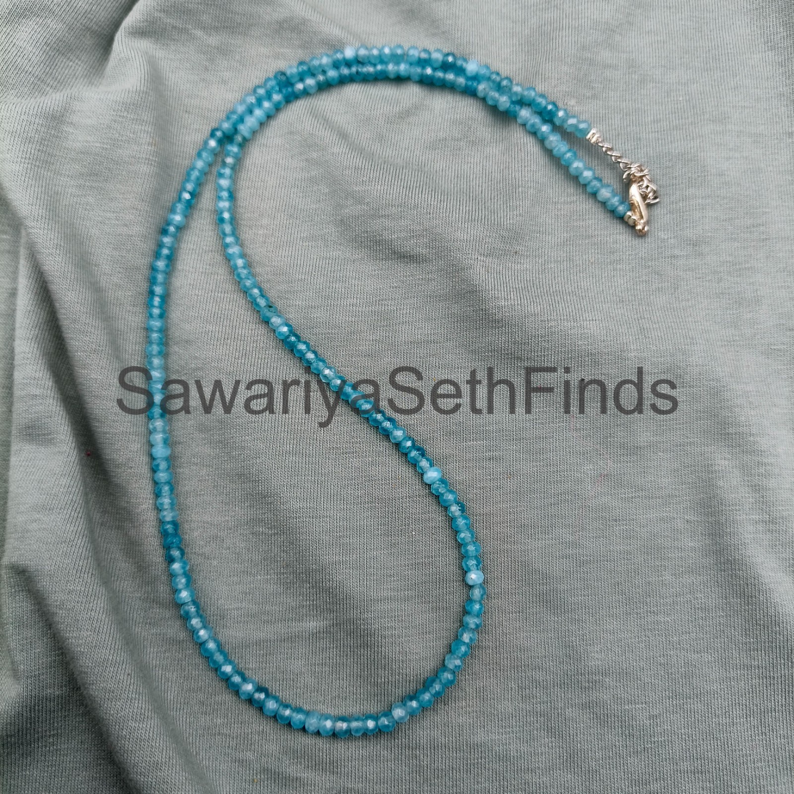 Blue Topaz Rondelle Necklace, Sterling Silver Clasp, Minimalist Gemstone Jewelry