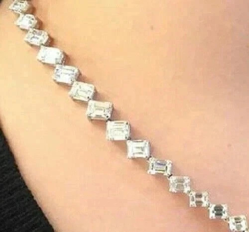 8Ct Oval Cut Blue Diamond Women’s Tennis Necklace 14K White Gold Plated