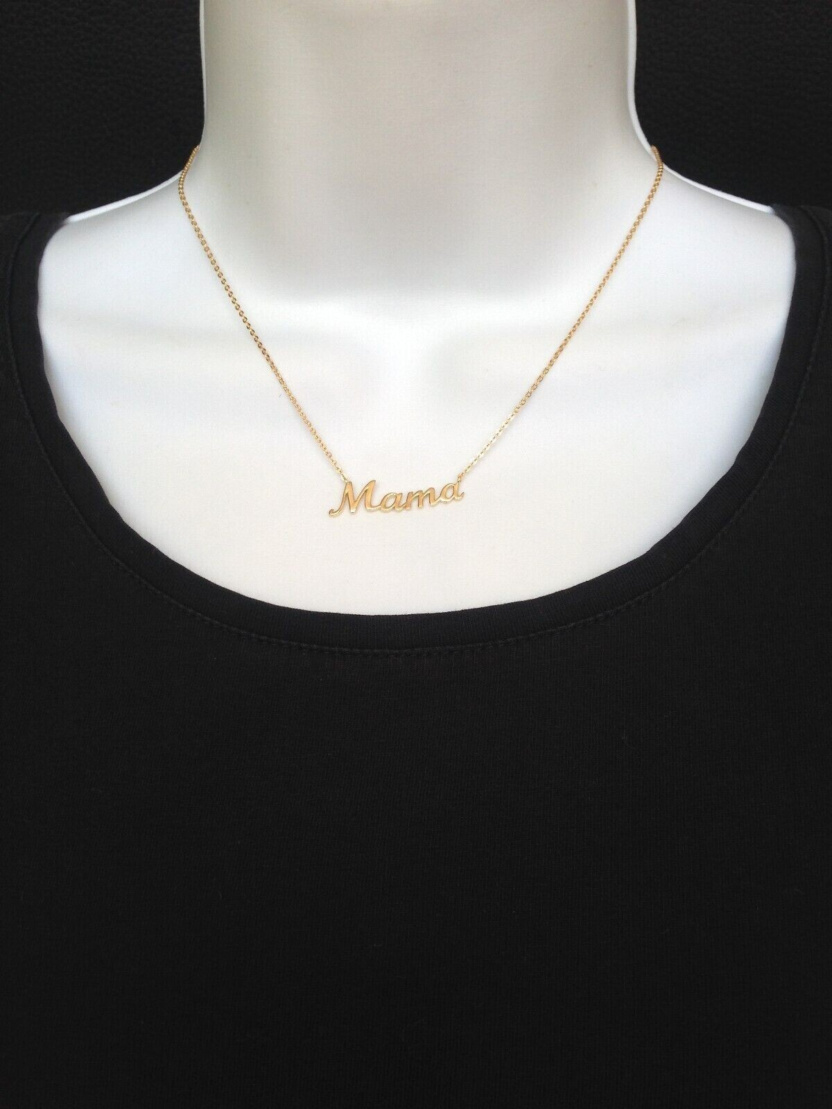 925 Sterling Silver Script Mama Pendant Necklace Gold 31mm(1.22″) 15.25-17.25″