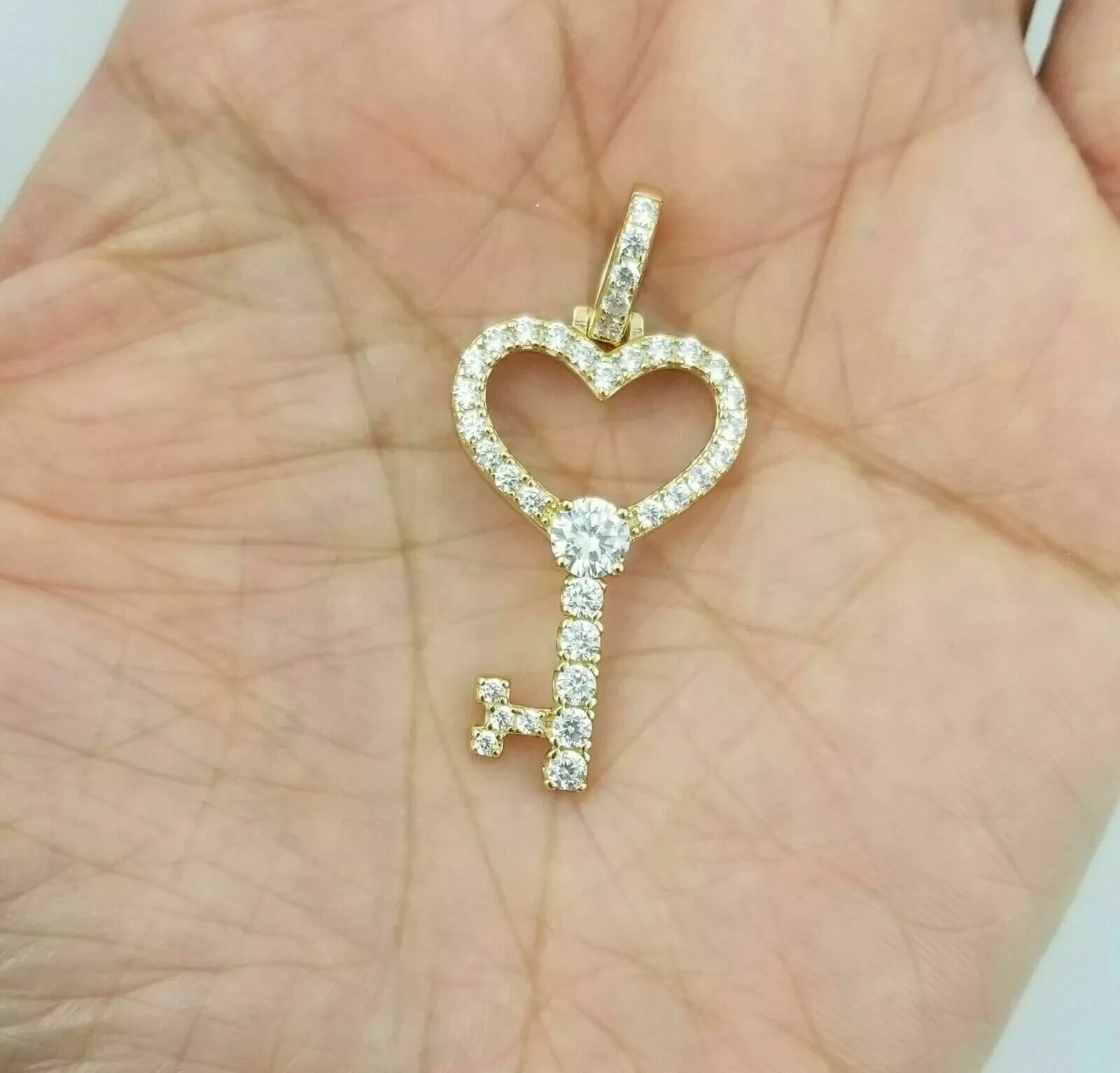 1.50Ct Round Cut Diamond Love Heart Key Charm Pendant 14K Yellow Gold Finish