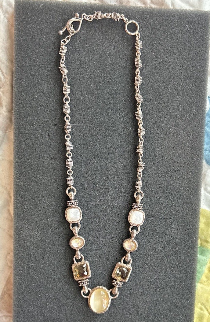Michael Dawkins Sterling Silver Crystal MOP Adjustable Necklace Toggle Clasp 20”