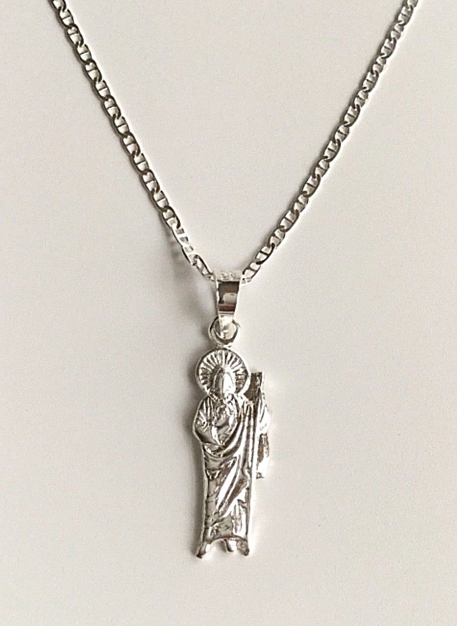 925 PLATA CADENA DE SAN JUDAS 20″ LARGO / SAINT JUDE NECKLACE 20” LONG – 30x8mm