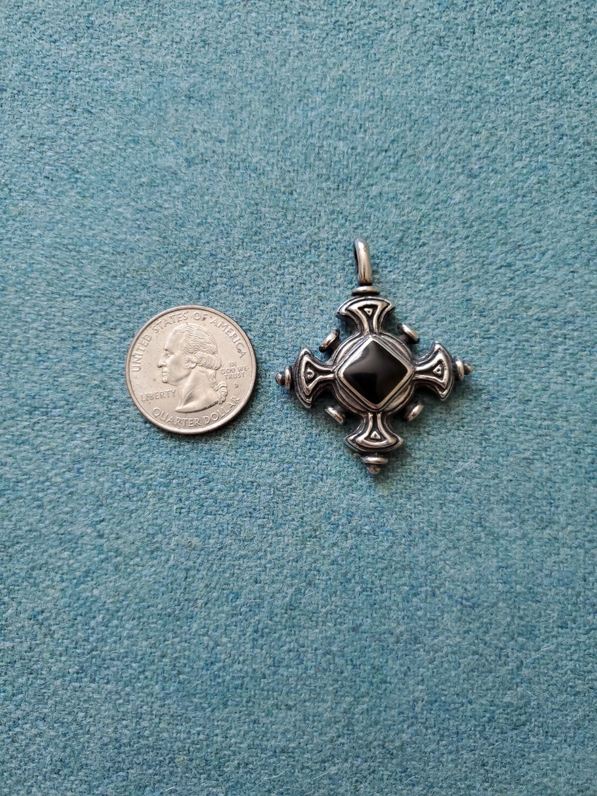 Sterling Silver Four Elements And Directions None Crtistic Cross Black Enameled