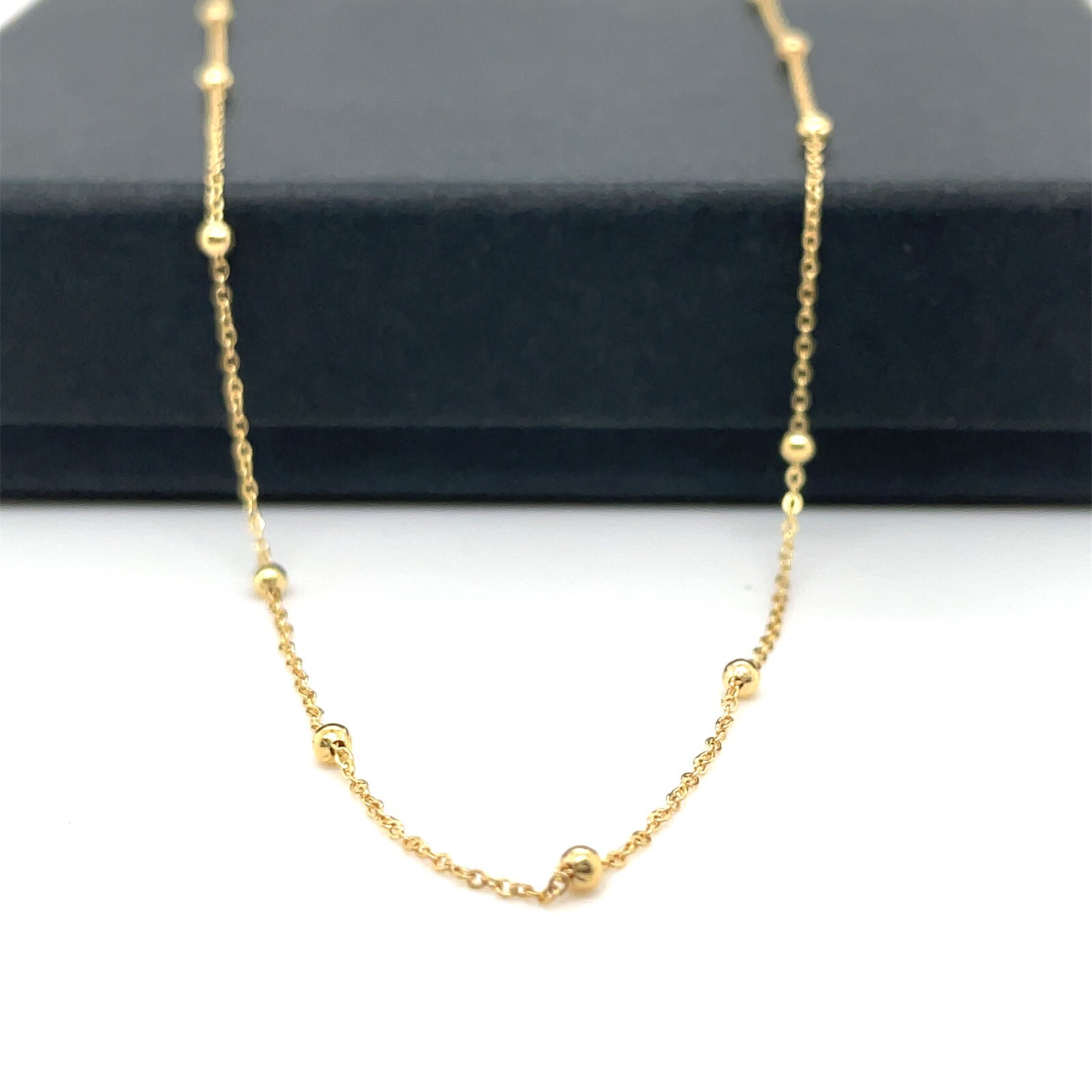 9ct Gold Flat Trace Bead Chain Necklace Link 2mm Ladies Womens 16 18 20 22 24″