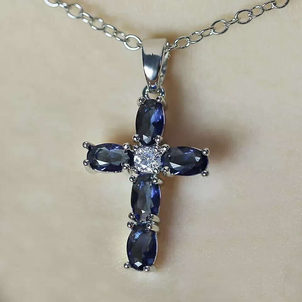 1.50 Ct Lab Created Blue Sapphire Oval Cut Women’s Pendant 14K White Gold Finish