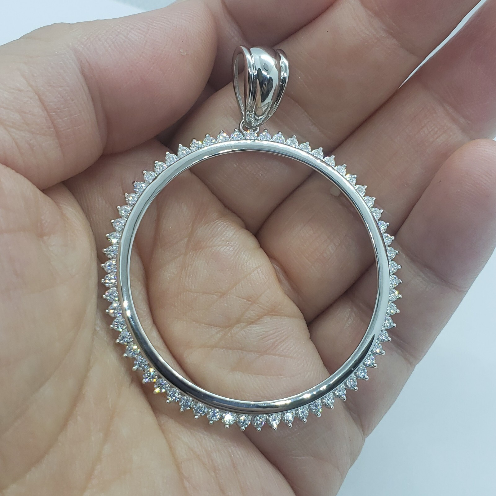 Sterling Silver Cubic Zirconia Silver Dollar Bezel CZ Halo 38 mm Mexican Olympic