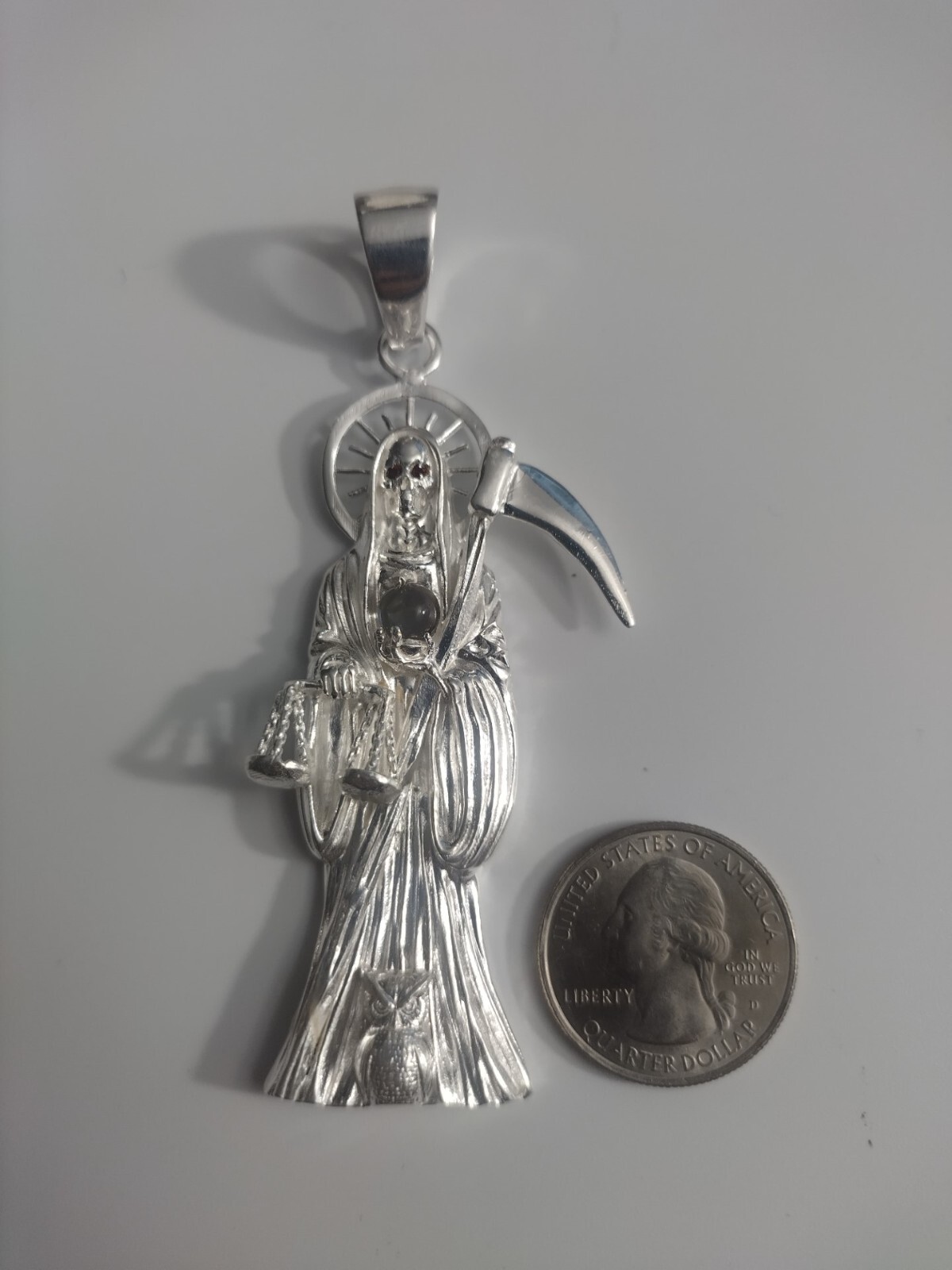 Sterling Silver Grim Reaper pendant Dije de la Santa Muerte Plata REAL 925 3.5″