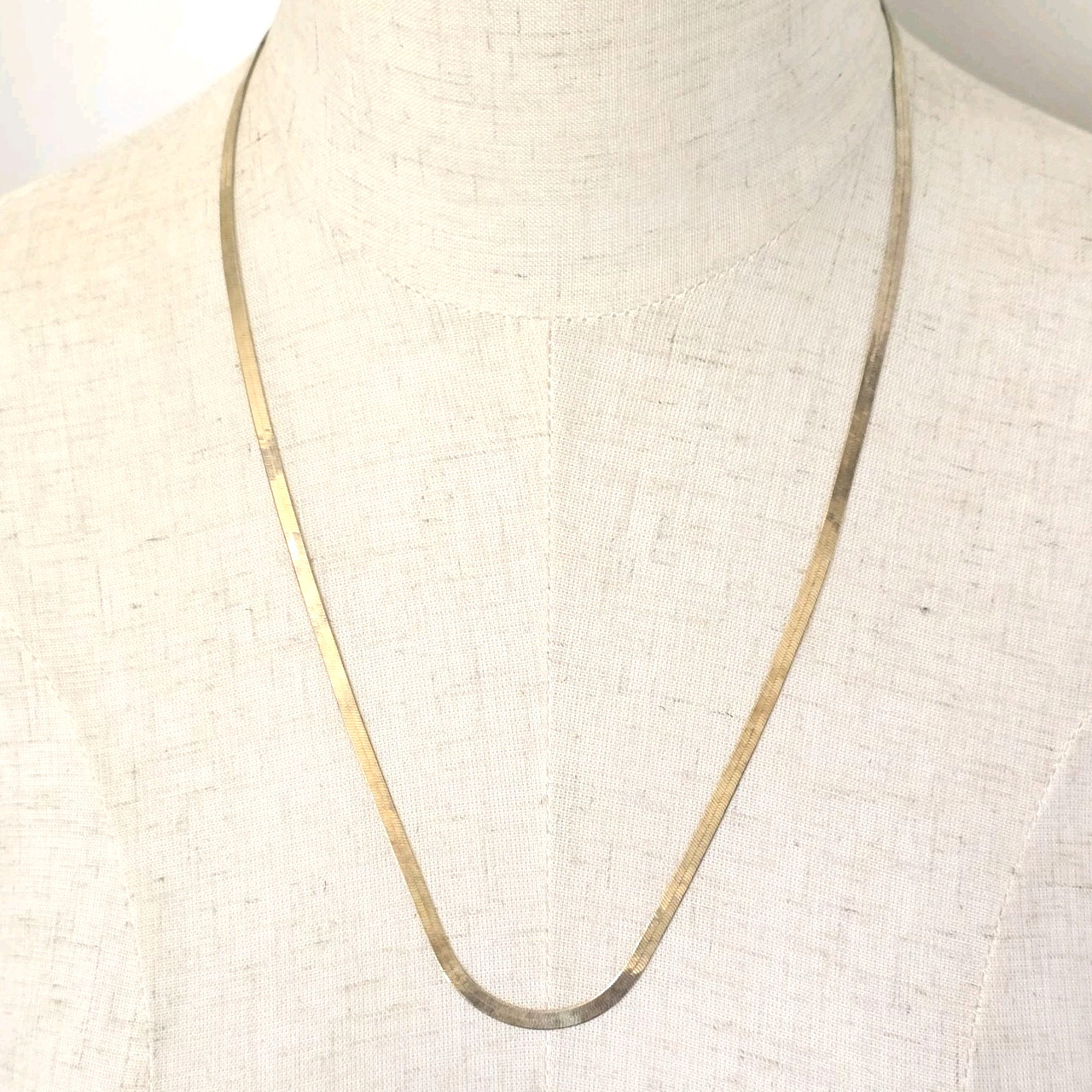 Vermeil Gold over 925 Sterling Herringbone Chain Necklace 22 inches 3mm Italy SU