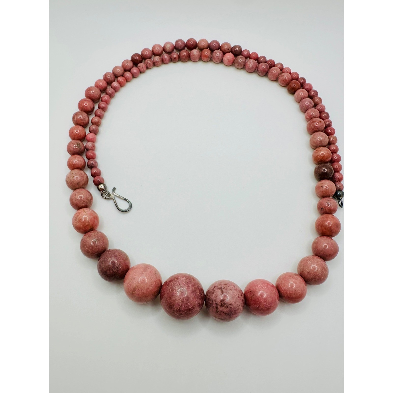 Jay King Mine Find Rhodonite Bead Necklace Sterling Silver 925 Graduated 32″ see