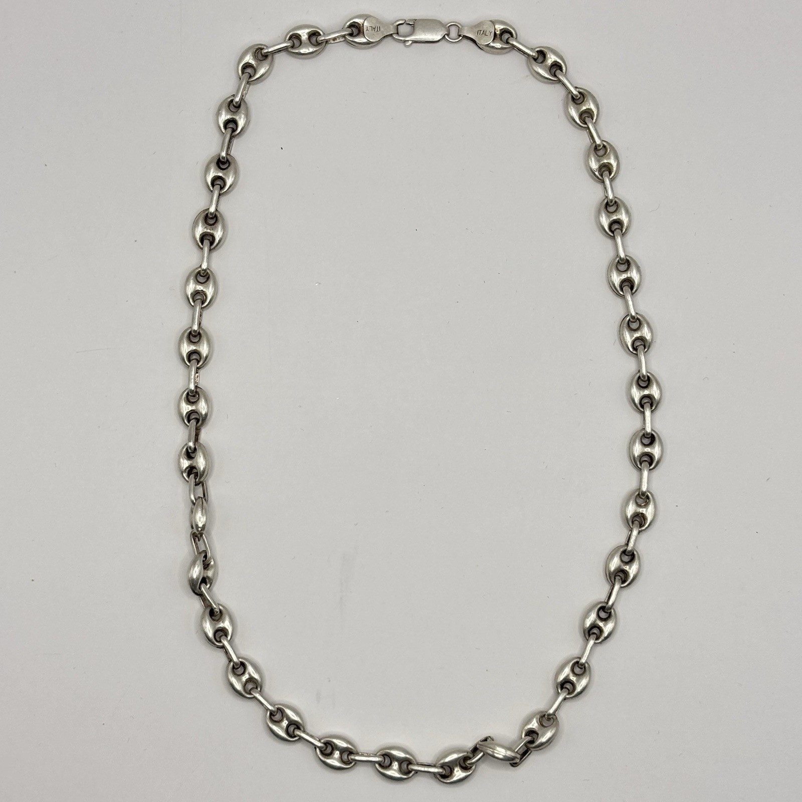 Sterling Silver .925 Puffed Mariner Chain Necklace Made In Italy 18.5” 28 Grams