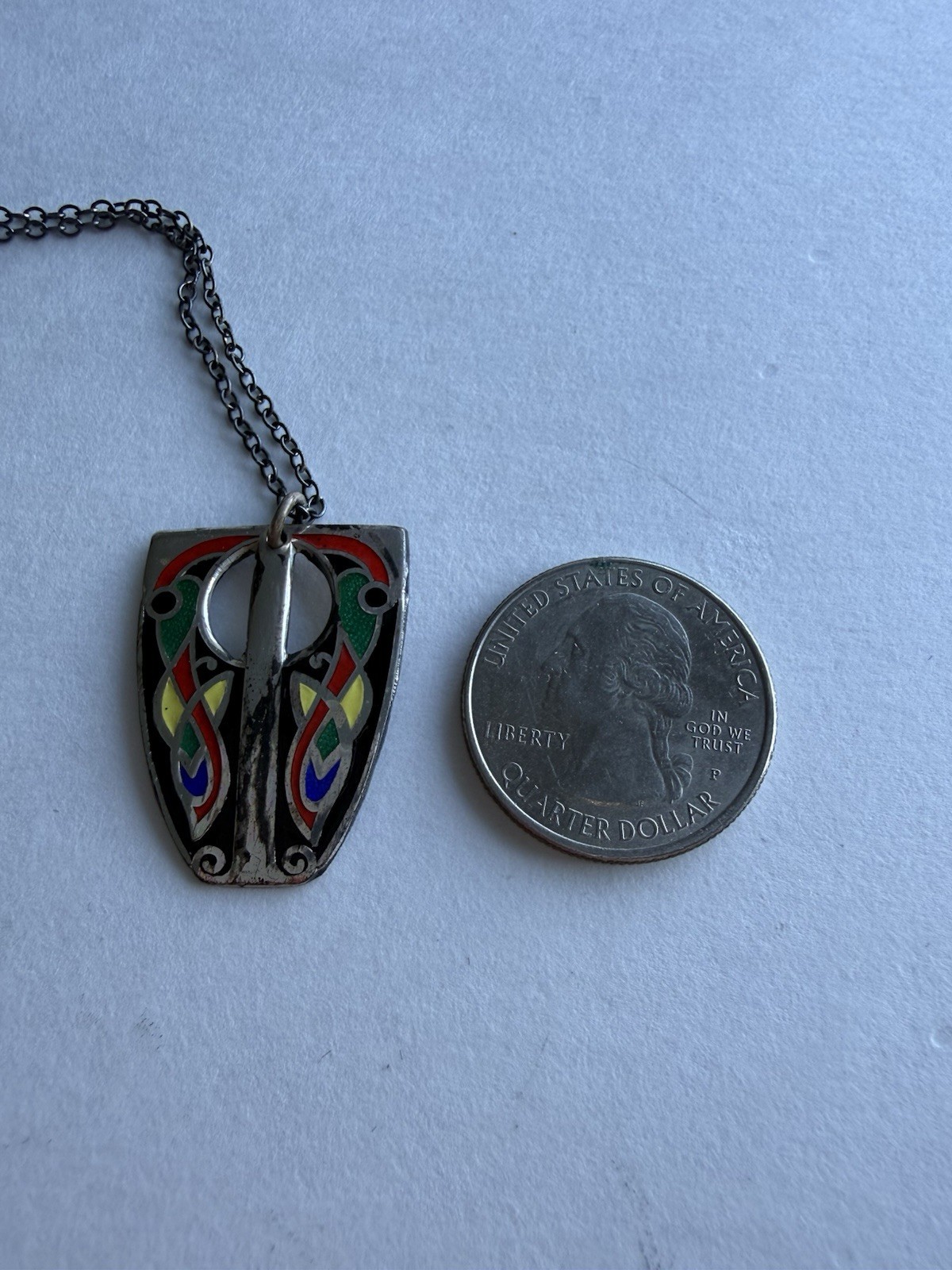Vintage 925 Sterling Silver Enamel Celtic Shield Pendant Necklace Hallmarked