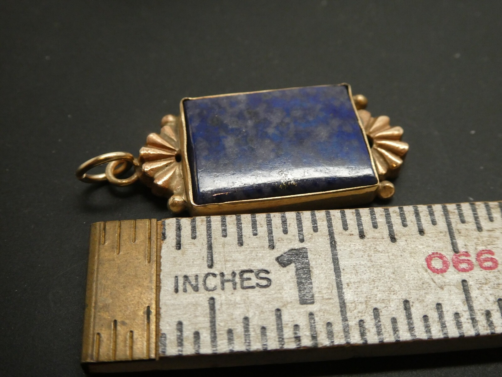 Vintage 14k Yellow Gold Lapis Lazuli Gemstone Art Deco Pendant