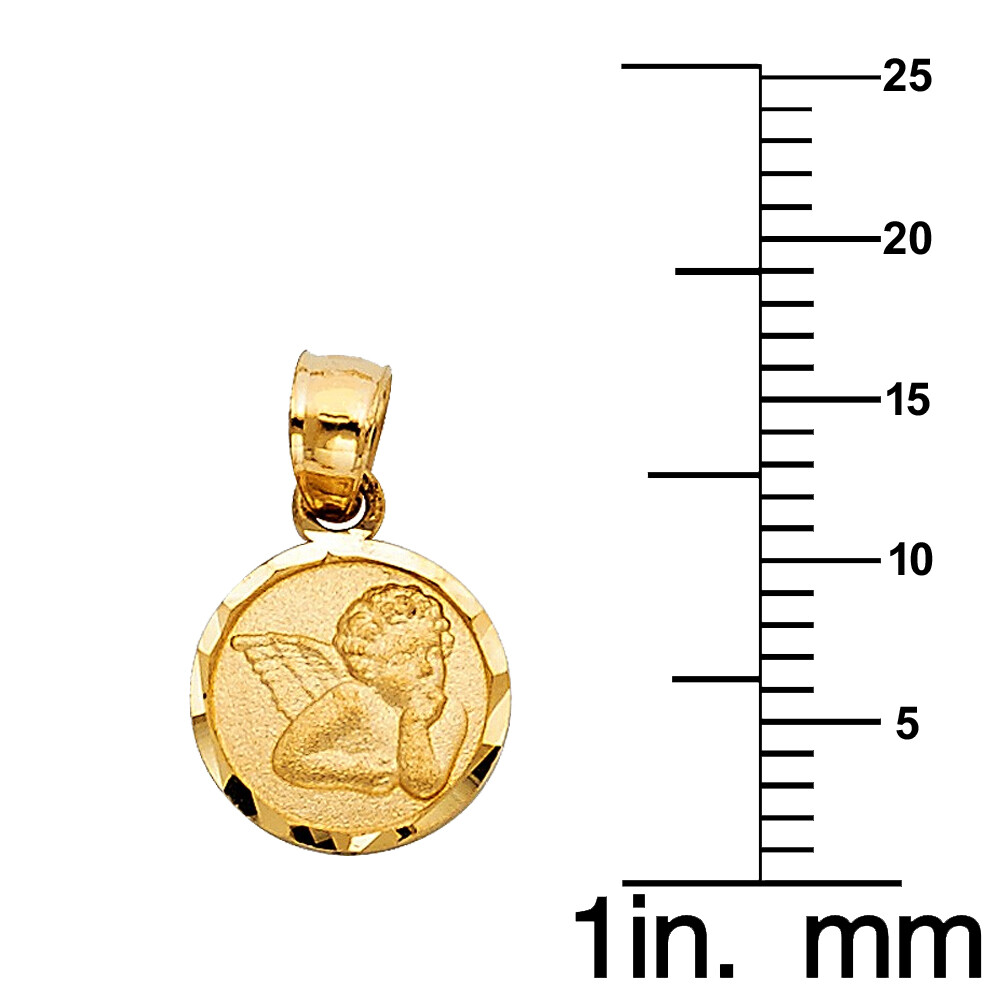 Genuine 14k Yellow Gold 0.39″ Cherubic Guardian Angel Pendant For Women