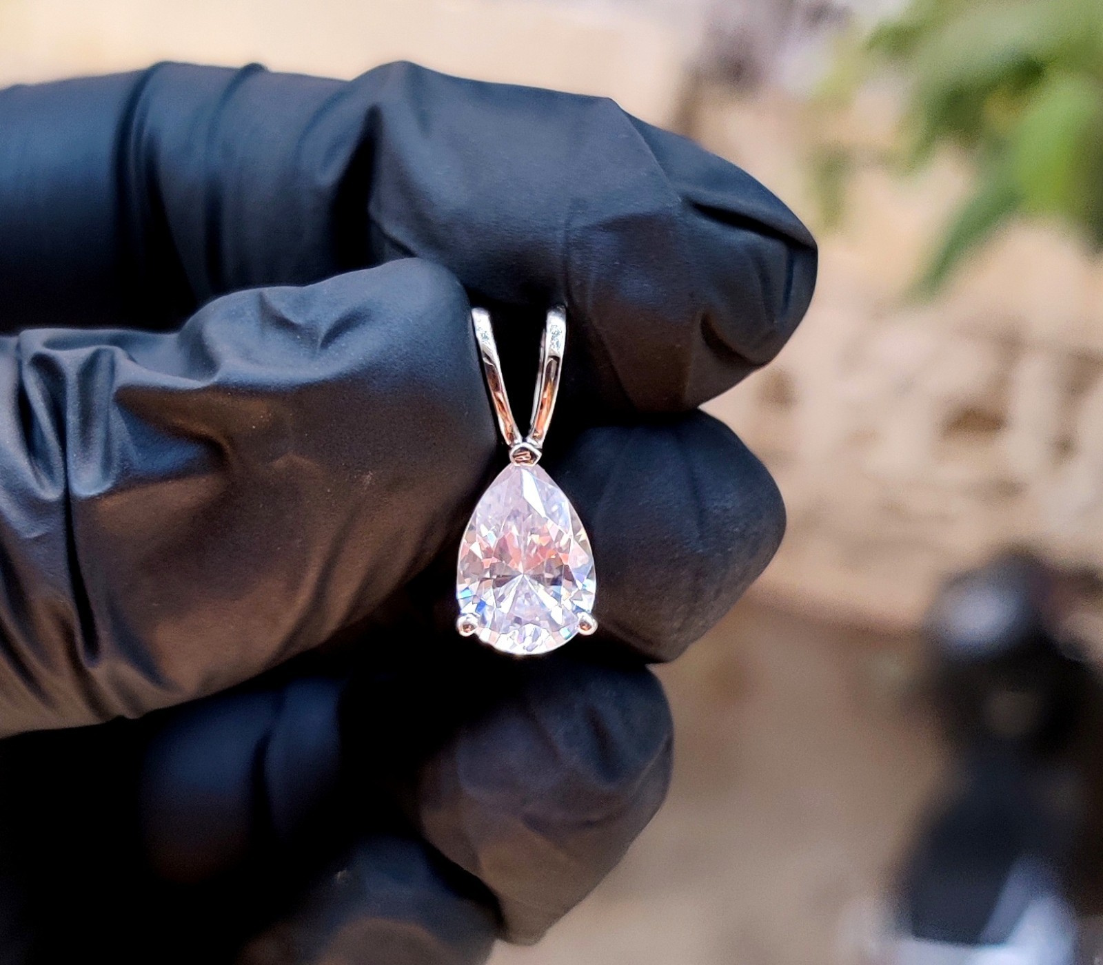 2Ct Pear Cut Lab Created Diamond Solitaire Pendant 14K White Gold Plated Silver