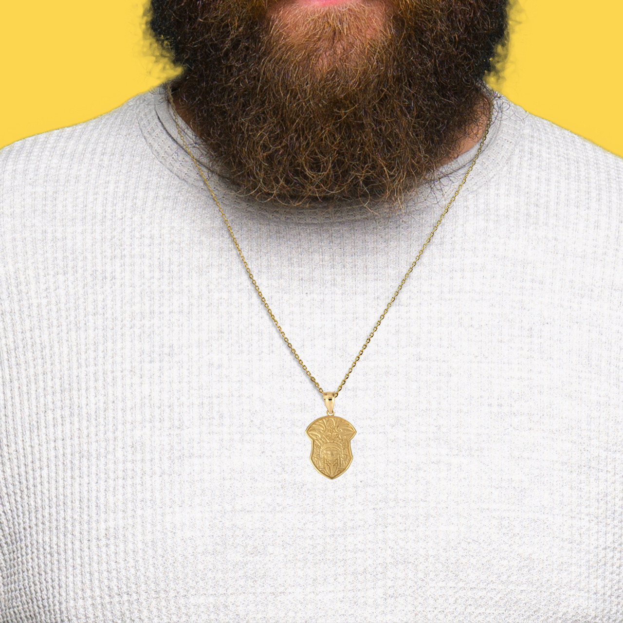 Solid Gold Aztec Tribe Shield Pendant Necklace (Available in Yellow/Rose/White)