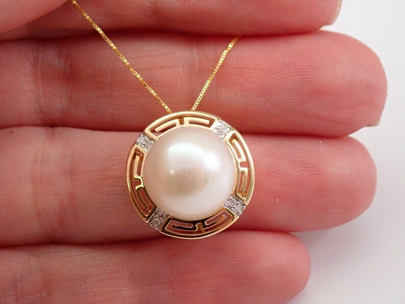 3.00 Ct Round White Pearl Women’s Halo Pendant 14K Yellow Gold Plated Silver