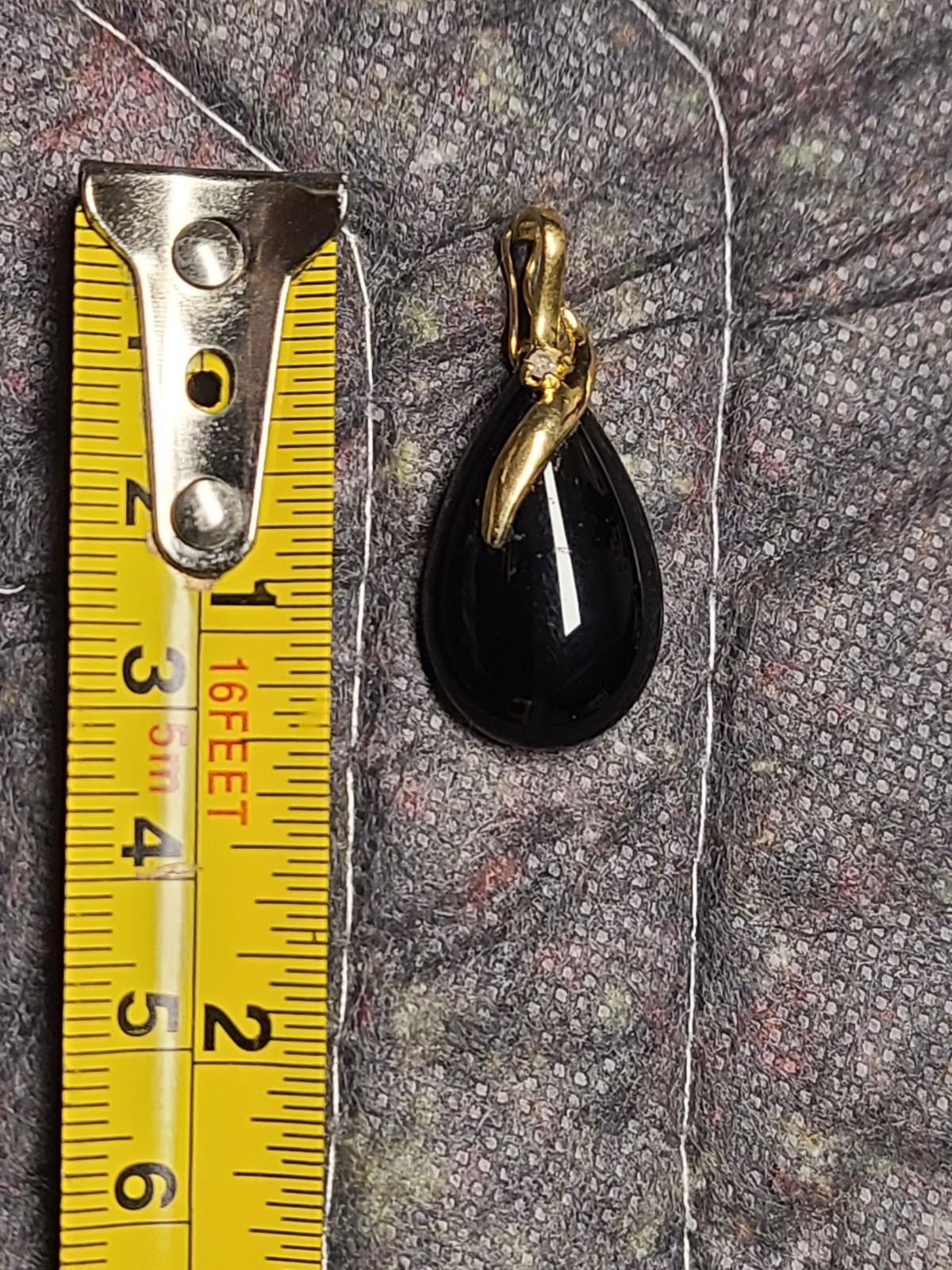 14K Gold Black Onyx & Diamond Enhancer Pendant Large Pear Cabochon Statement