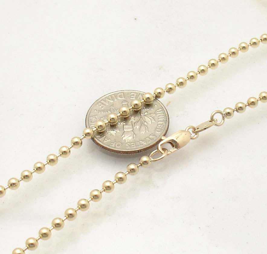 2.5mm All Shiny Round Bead Ball Chain Necklace REAL Solid 14K Yellow Gold