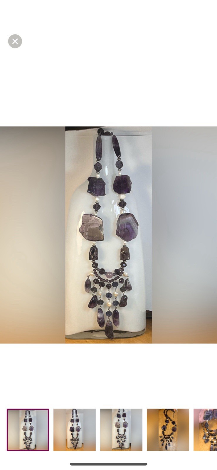 Huge Natural Amethyst And White Cultured Pearl Silver Toned Necklace