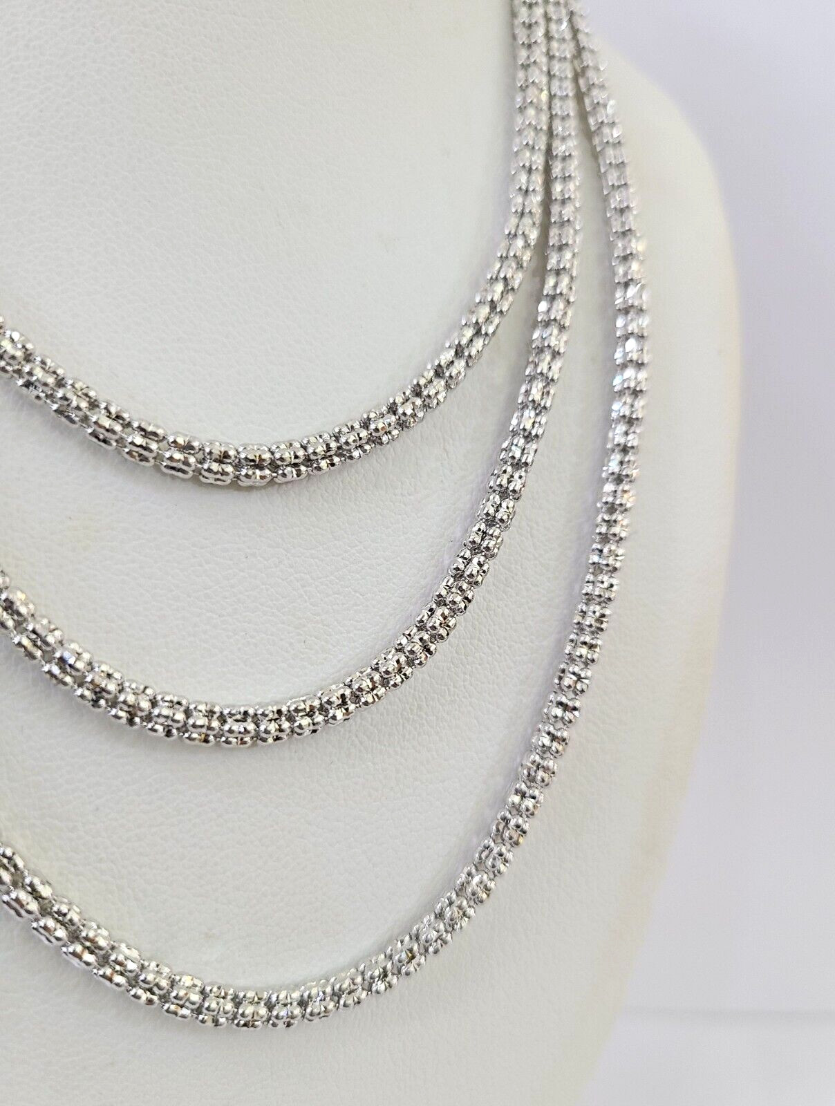 10k White Gold Iced Chain 3.5mm Diamond Cut Necklace 20″ 22″ 24″ 10Kt