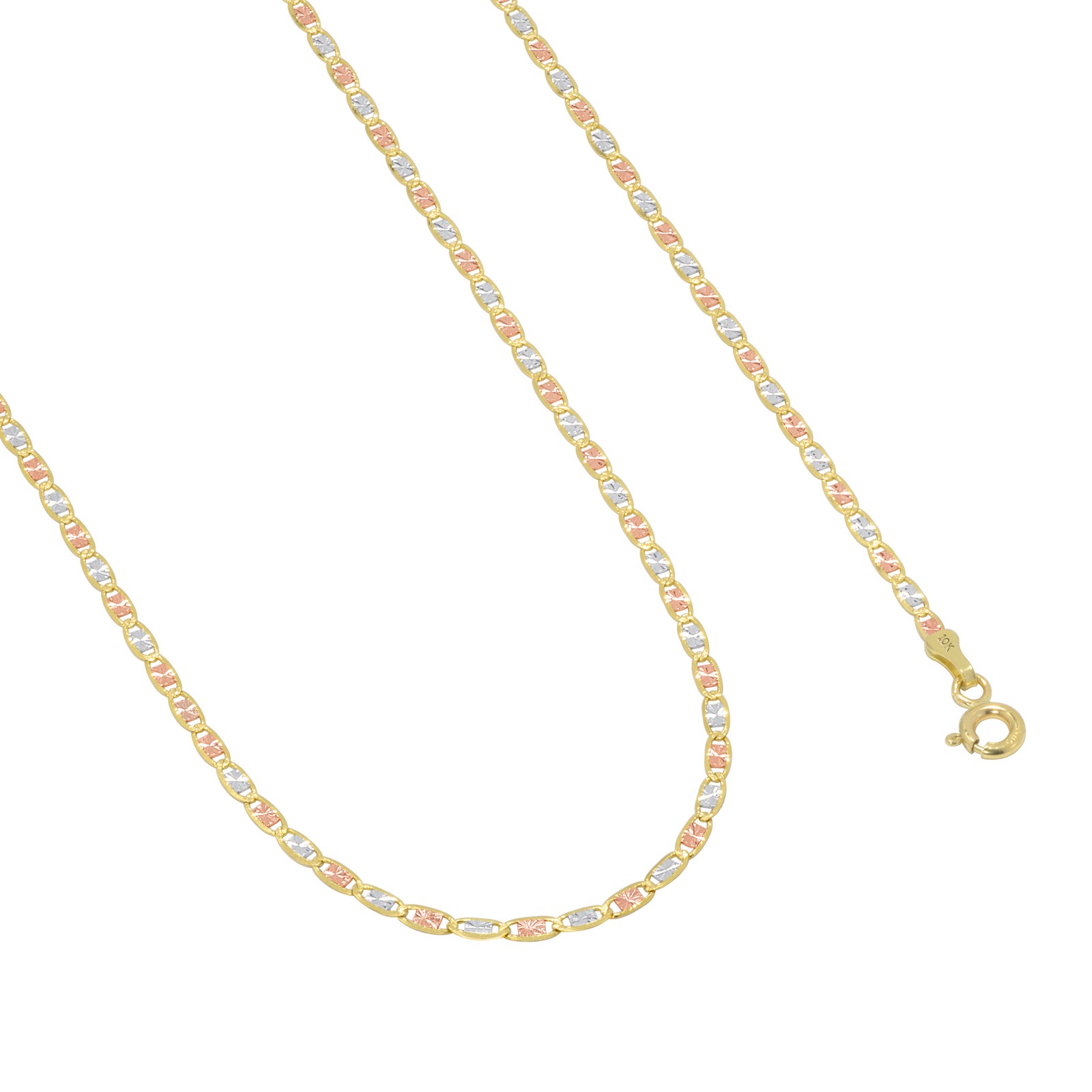 10K Solid Tri Yellow Rose White Gold 2mm Valentino Chain Womens Necklace 16″