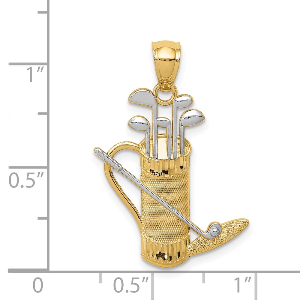 14k Two-tone Gold Golf Bag Pendant for Women 1.14 gram, L-1.11 In, W-0.75 In
