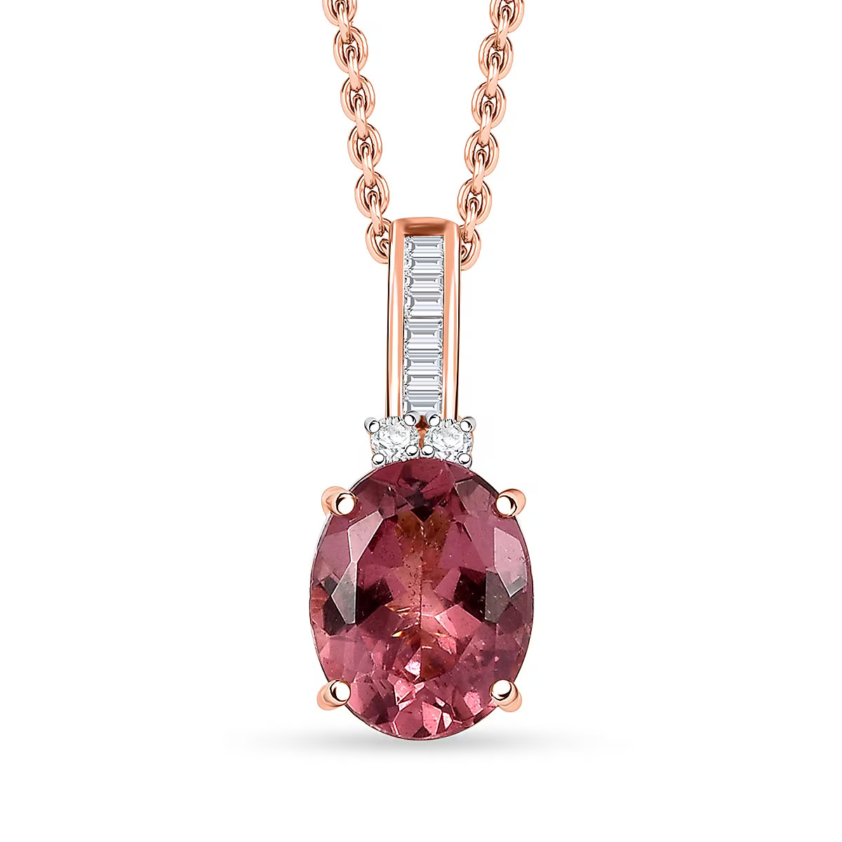 Red Apatite and GH I2 Diamond 3.00 ctw Firelight Crown Pendant Necklace in 10K