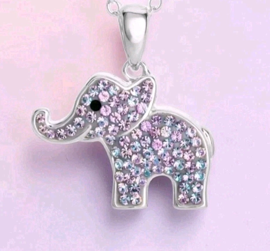 Elephant Genuine Crystal Pendent 925 Sterling Silver 18″ Necklace