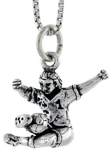 925 Sterling Silver Soccer Player Sliding in Action Pendant 1/2 (13mm) Inch Tall