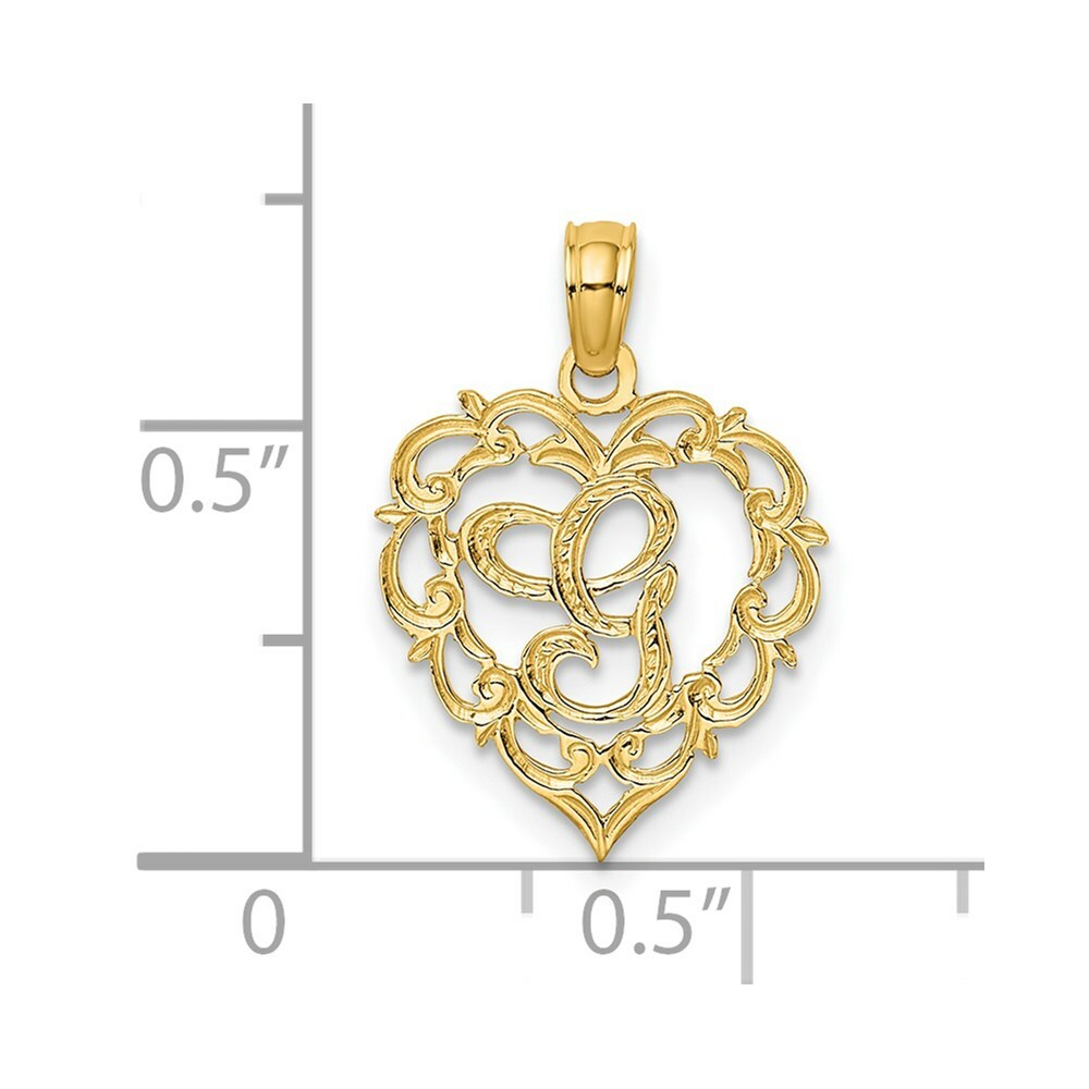14K Yellow Gold G Script Initial In Heart Pendant
