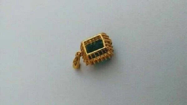 18″ Natural Emerald & Diamond Emerald Cut Pendant 14k Yellow Gold For Wedding