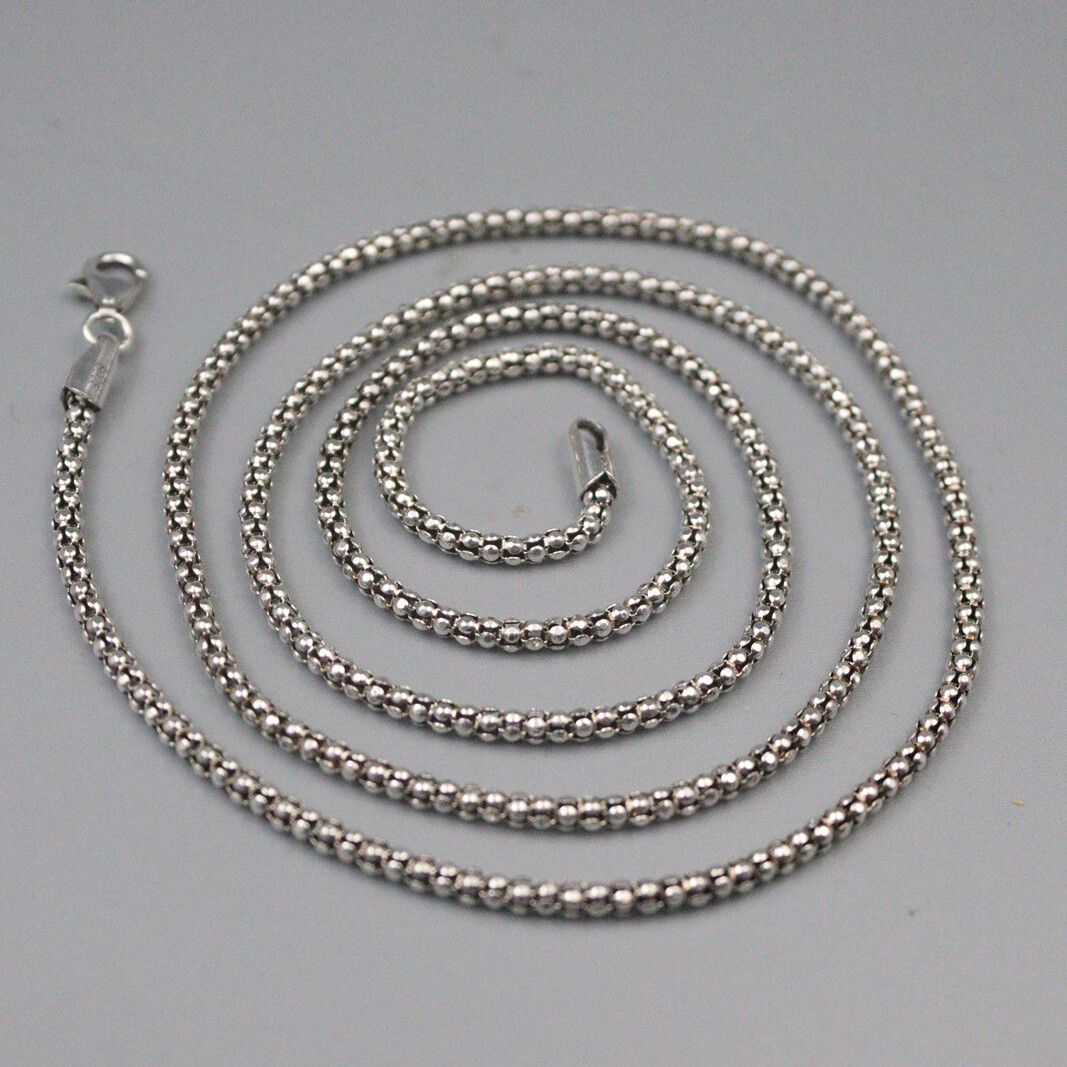Pure 925 Sterling Silver Necklace Men Women 2mm Width Popcorn Link Chain 18-26in