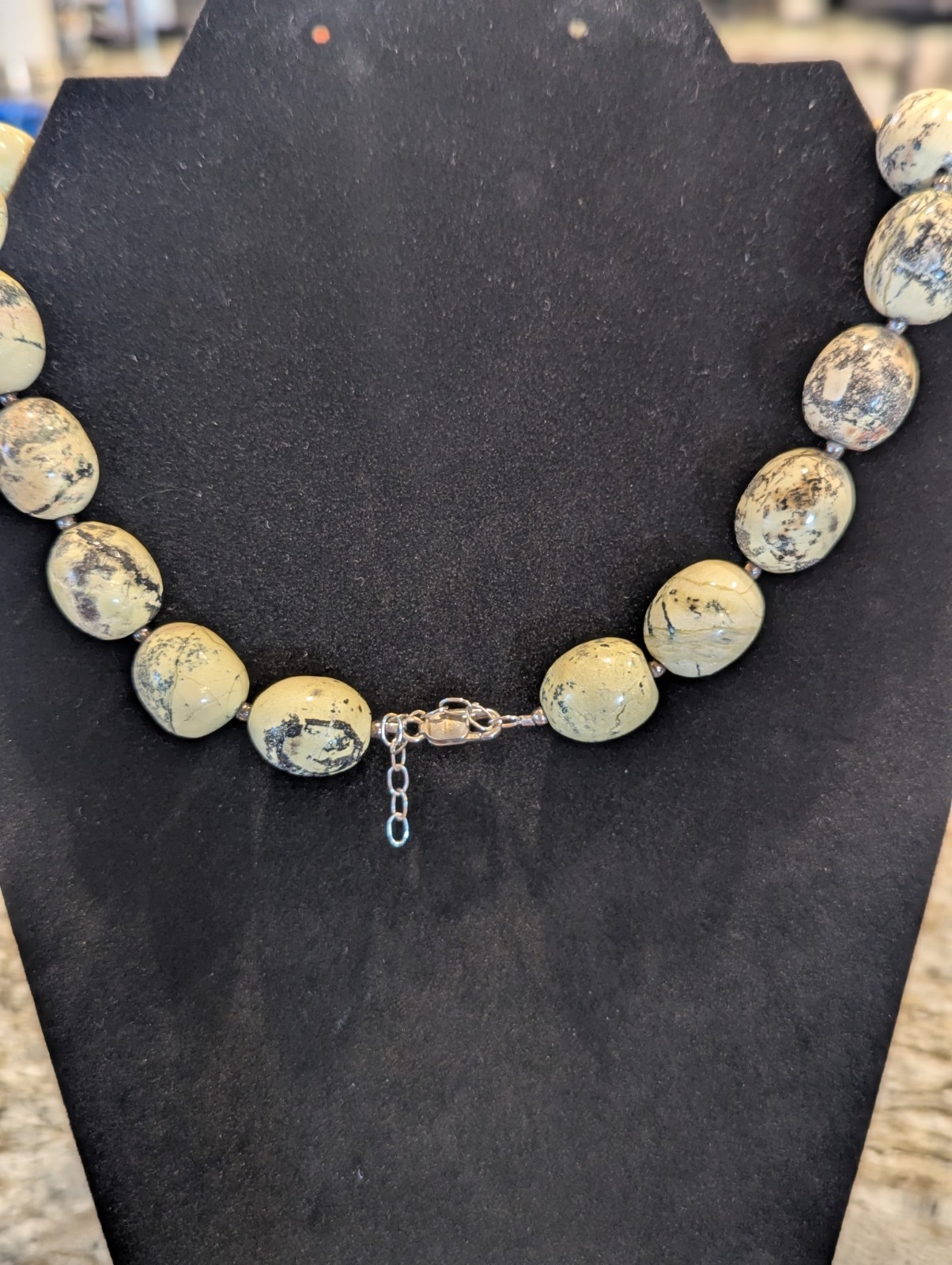 925 AIL Sterling Silver 141g18-20″ 15mm Natural Yellow Turquoise Beaded Necklace